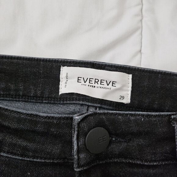 Evereve Jeans Womens 29 Black The Ever Straight High Rise Raw Hem Stretch Boho - Picture 2 of 8